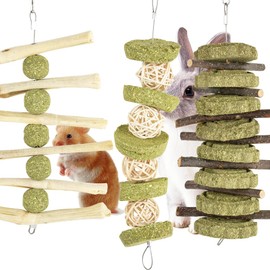 BATINO 3Pcs Rabbit Chew Toys, Rabbits Cage Hanging Chew Toys Boredom Breakers Treats for Bunny Guinea Pigs Hamsters Gerbils Chinchilla and Other Small Pets for Teeth Grinding