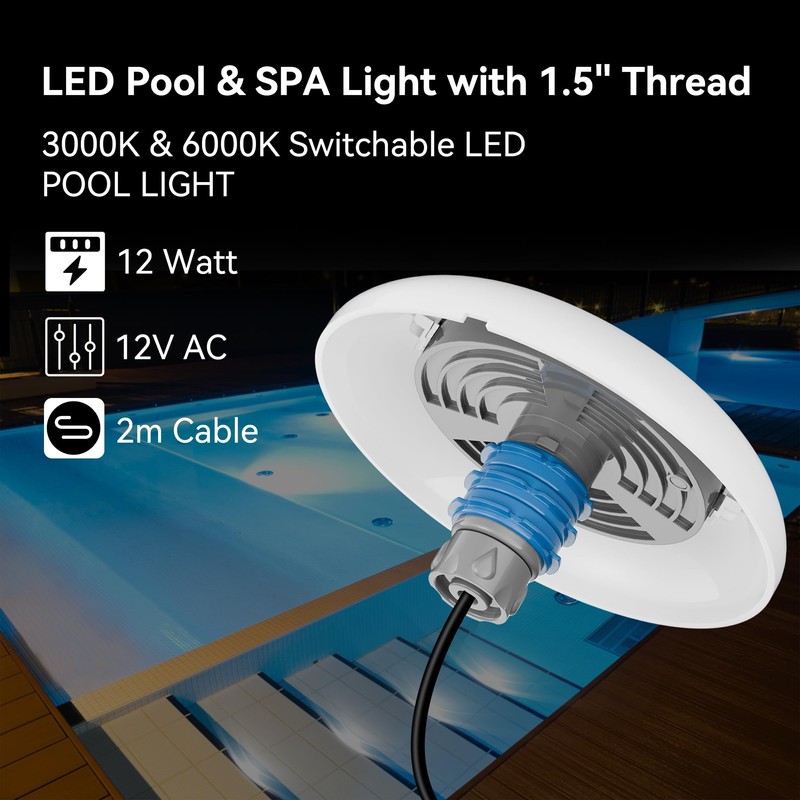 LyLmLe LED Pool Headlight with 1 1/2 Inch External Thread,