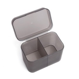 luzen 2Pcs Plastic Nail Art Cotton Pad Box Holder Rectangle Double Grid Cotton Ball Swab Pad Storage Box Dispenser Containers with Lid Desktop Organizer for Bathroom Vanity Countertop, Grey
