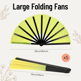 ATTRACME 5PCS Large Chinese Folding Fans for Line Dancing, Clacking Fans for Line Dancing, Foldable Handheld Fans, Popping & Clapping Hand Fans Bulk Set (5 Colors)