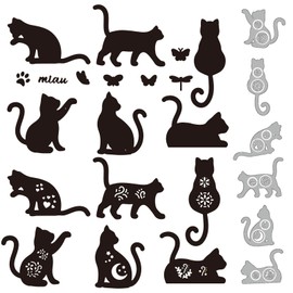 GLOBLELAND 1Set 13Pcs Flower Cat Cutting Dies for DIY Scrapbooking Metal Cat Kitty Die Cuts Embossing Stencils Template for Paper Card Making Decoration Album Craft Decor