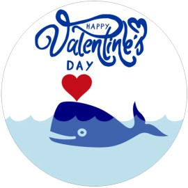 Kiwi Gifts Happy Valentines Day Whale with Heart 100 Pack Circle Stickers Decals 3" x 3"