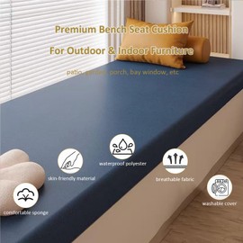 Outdoor Waterproof Bench Cushion 36x16x2 inches, High-Density Comfortable Memory Foam Cushion, Anti-Slip Smooth Zipper and Fade Resistant Seat Pad for Patio Garden Swing Porch Furniture - Dark Blue