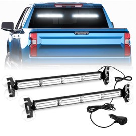 LRTER 2X 17.7 Traffic Advisor Strobe Light Bar Emergency Lights Warning Flashing Safety Responder Front/Rear Window w/Directional for Volunteer Firefighter Vehicles Trucks, White