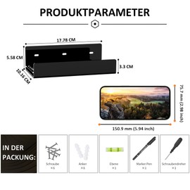 Hexsonhoma 18 cm Black Acrylic Wall Shelves for Home Decor, Pack of 2, Acrylic Dining Room Organiser Shelves for Wall, Wall Mounted Storage Display Shelf