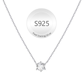 Juvux 925 Sterling Silver Diamond Necklaces for Women, S925 Pure Silver Dainty Cubic Zirconia Necklace, Single Pendant Necklaces for Mom Grandma Mother Day Birthday Valentines
