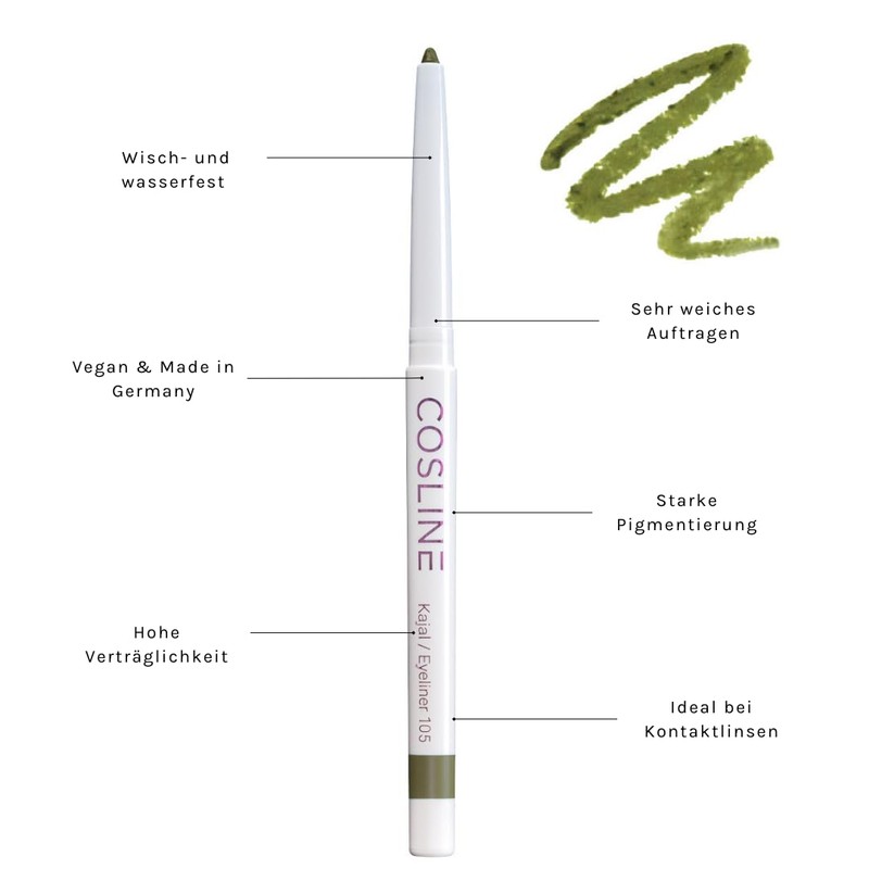 COSLINE Kajal and Eyeliner No. 105, Colour: Olive, Smudge-proof and