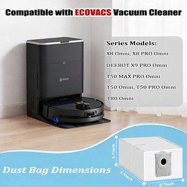 20 Pack Replacement Dust Bags Compatible with ECOVACS DEEBOT X9 PRO Omni, X8, X8 PRO, T50 Omni, T50 PRO, T50 MAX PRO, T80 Omni, Activated Carbon 4-Layer Fabric, Disposable Vacuum Bags