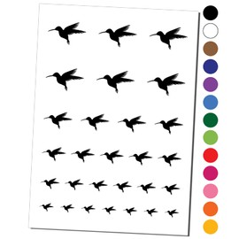 Hummingbird Silhouette Temporary Tattoo Water Resistant Fake Body Art Set Collection - Black (One Sheet)