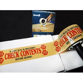 Printed Carton Sealing Tape - Check Contents 2.0 Mil 3 in - Water Based (6150) (Size:3" (72mm) x 110Yd-24 Rolls Per Case, Red Black on Clear Film)