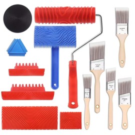 Leemeexaa 13 Pcs Wood Grain Tool Set,7 inch Rubberized Wood Grain Paint Roller,5 Pcs Wood Paint Brushes with 8 Pcs Rubberized Wood Graining Tool Set,Wood Grain Tool for Interior Wall Decoration