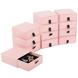 Nsmykhg Jewelry Gift Box Velvet-Lined,12 Pack Compact Drawer Style for Earrings & Rings, Necklace & Bracelet Organizer, 3.93x3.93x1.65 Inches, Stackable Elegant Jewelry Display & Storage Box (Pink)