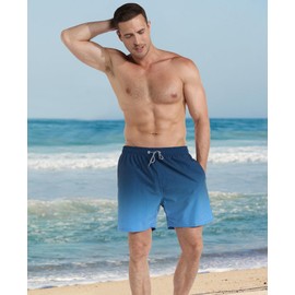 zeetoo Mens Swim Trunks 5.5 Inch with Compression Liner 2 in 1,Quick-Dry 4 Way Stretch Board Shorts with Breathable Mesh Pockets for Beach & Swimming Ink-Gradient-Blue M