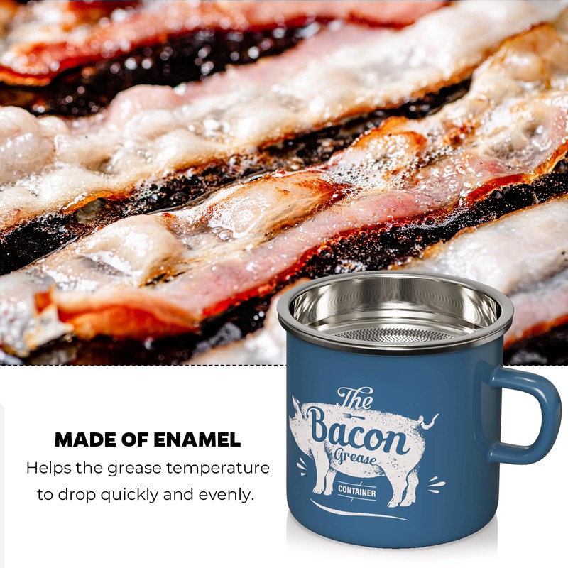 Mini Bacon Grease Container With Strainer - 15OZ Enamel Grease