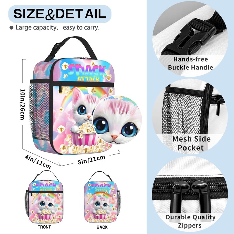 TREKTOTS Cat Insulated Lunch Bag for Girls Ages 6-8, Large