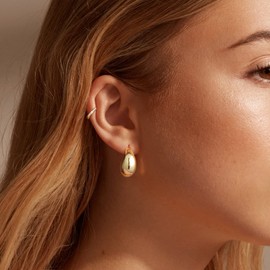 KissYan Chunky Gold Hoop Earrings for Women, 14K Gold Plated Lightweight Hollow Open Hoops Thick Teardrop Earrings Sterling Silver Post Fashion Jewelry Gifts(Style1-Gold)