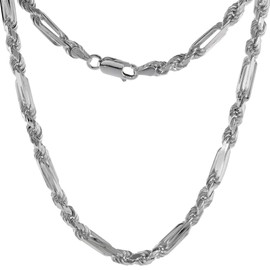 4mm Sterling Silver Milano Rope Figarope Chain Necklace for Men Diamond-cut Handmade Nickel Free Italy 18 inch