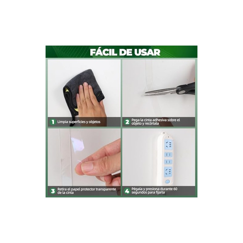 Cinta Doble Cara Extrafuerte,2 Rollos 5M Nano Tape Reutilizable,Impermeable