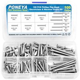 Machine Screws, 100 PCS Phillips Flat Head Electricians Screw Kit #6-32#8-32 Extra Long 304 Stainless Steel Outlet Screws for Wall Plate Switch, Receptacles Mounting Screws with Storage Case