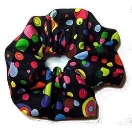 Bright Bubbles on Black Cotton Scrunchy-Large - Made in the USA