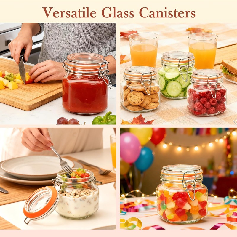Encheng 25 oz Glass Jars With Airtight Lids And Leak