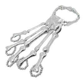 MIUNIKO Halloween Cosplay Punk Gothic Plated Skull Skeleton Bone Hand Finger Ring Bangle Bracelet (Sliver)