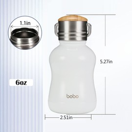 YOHKOH Mini Vacuum Insulated Water Bottle With Bamboo Lid - Stainless Steel Thermos Water Bottle for Women Girls Kids, Metal Sports Hot and Cold Water Bottle Leak-Proof BPA-Free (6.4oz,White)