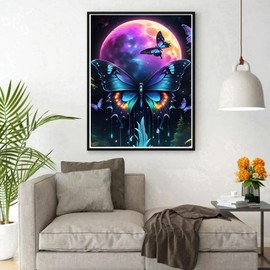 DPHERO DIY Dreamland Diamond Painting Kits for Adults,5D Butterfly Diamond Art Kits for Beginners,Round Full Drill Moon Diamond Painting Art,DIY Painting by Numbers Diamond Art Painting 12x16 inch