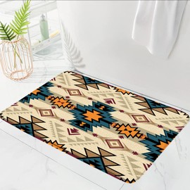 GCTNBJL Western Boho Bath Mat Aztec Tribal Native Vintage Beige Brown Blue Bathroom Kitchen Memory Foam Rug,18x30 Inch