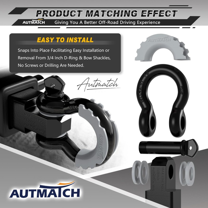 AUTMATCH D Ring Shackle Isolators Washers Kit - 2 Rubber