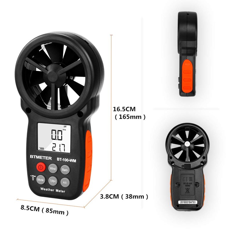 BTMETER Digital Anemometer, Wind Anemometer, Barometer, BT-100WM Pressure Gauge, Simultaneous