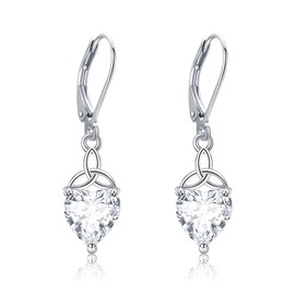 SHEAISRS Celtic Knot Earrings Sterling Silver Heart Leverback Earrings Irish Jewelry Gifts for Women Girls