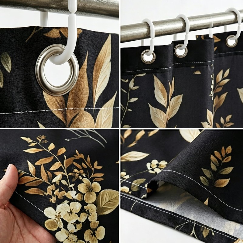 EGLGCC Vintage Floral Shower Curtain, Black Gold, 12 Hooks, 60"