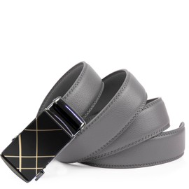 Glamexx24 Men's Belt, Suit Business Clothing Belt, Wide 35 mm Automatic Buckle Ratchet Leather Belt, Various Colours and Lengths for Men, Buckle Model 38 + Grey Belt