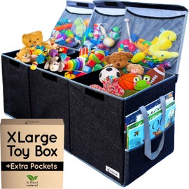 Pandabode Extra Large Toy Box - Big Toy Box - Sturdy Extra Large Toy Storage Organizer with Pockets - Extra Large Toy Chest 36 x 16 x 12 in - Black