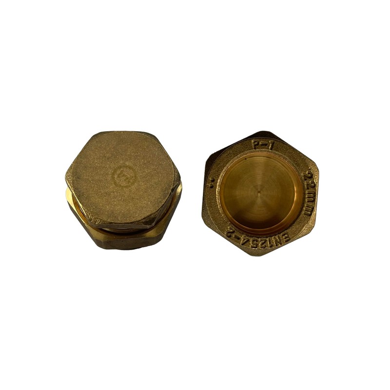WRAS 22mm Brass Compression Stop End Blank Cap for Copper