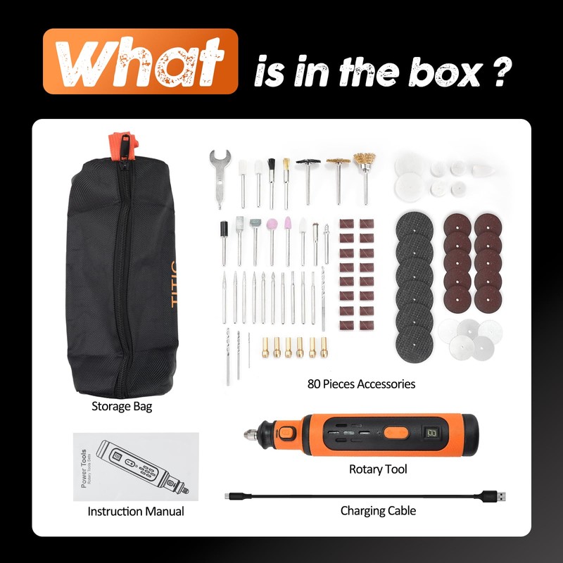 8V Cordless Rotary Tool Kit, 5-Speed rechargeable Kit, USB Charging