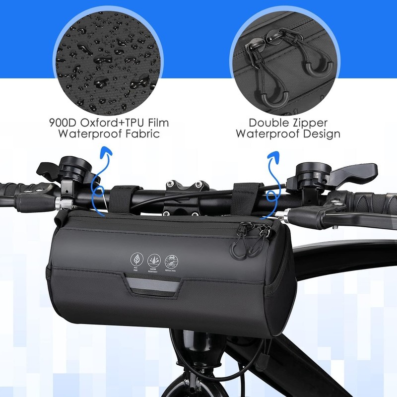 Bike Handlebar Bag, 2L Waterproof Bicycle Front Bag Dry Roll
