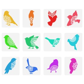 FINGERINSPIRE Pack of 12 Bird Stencils 15 x 15 cm Bird Silhouette Stencil Plastic Birds with Flowers Pattern Stencil Reusable Stencil for Painting Baking Crafts Wall Furniture Decoration