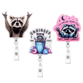 Zkptops 3Pcs Funny Raccoon Badge Reel Cute Nurse Badge Reel with Retractable Alligator Clip Badges Holder Buddy for Nurses Doctors ID Card Decor Acrylic Name Tag Humor Badges Accessories for Gifts