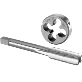 Burkit 7/16"-28 UN Tap and Die Set, 7/16 x 28 UN Machine Thread Tap and Round Die Right Hand