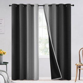SimpleHome Ombre 100% Blackout Curtains for Bedroom, Full Light Blocking Black and Greyish White Curtains, Thermal Insulated Grommet Window Drapes for Living Room,2 Panels, 52x90 inches Length
