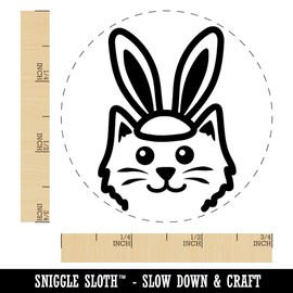 Easter Cat with Bunny Ears Self-Inking Rubber Stamp Ink Stamper for Stamping Crafting Planners - 3/4 Inch Small - Fuchsia Ink