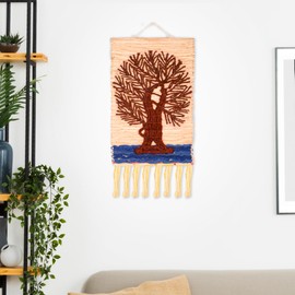 Hand Made Jute Wall Hanging Hand woven Tapestry Art Home View Natural Landscape Scenery for Home Office Decor and Gifting (Brown Tree)