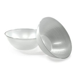 " OCCASIONS " 120 Piece Plates Pack, Disposable Wedding Party Plastic Bowls (16oz Soup Bowl, Belize in White Pearl & Silver)