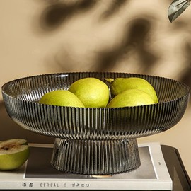 Xeiwagoo Glass Fruit Bowl,Large Decorative Glass Bowl,Decorative Pedestal Bowl for Table Décor,Fruit Bowl for Kitchen Counter Decor (Light Gray)