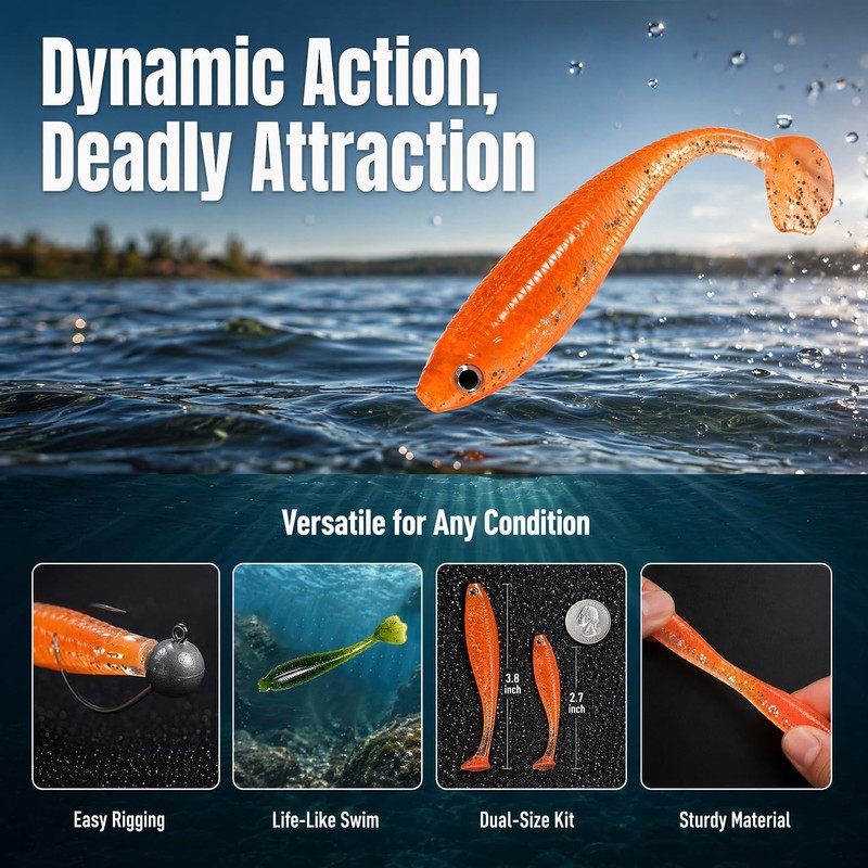 12 Pack Lifelike Paddle Tail Swimbaits for Bass, Trout, Walleye