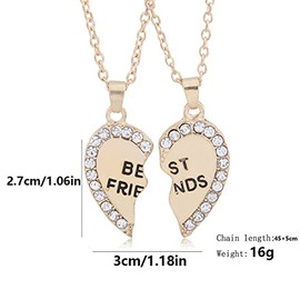 MenYiYDS 2 Pcs BFF Necklaces Friendship Necklace Best Friends Girls Necklace Alloy and Rhinestone Decorated for Girls Birthday Gifts Pendant Chain Gifts (Golden)
