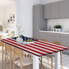 Rustic Board Flag Picnic Table and Bench Fitted Tablecloth Cover, 3 Pcs Wood Panel Blue Red Picnic Table Cover with Bench Covers for Outdoor BBQ Holiday Party Camping, 72x28 Inch