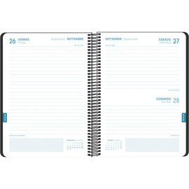 Dohe - School Agenda 2025 2026 - One Page a Day, Size A5 (15 x 21 cm), Spanish and English, September to June, Spiral Bound, Softcover - ESENCIAL Black